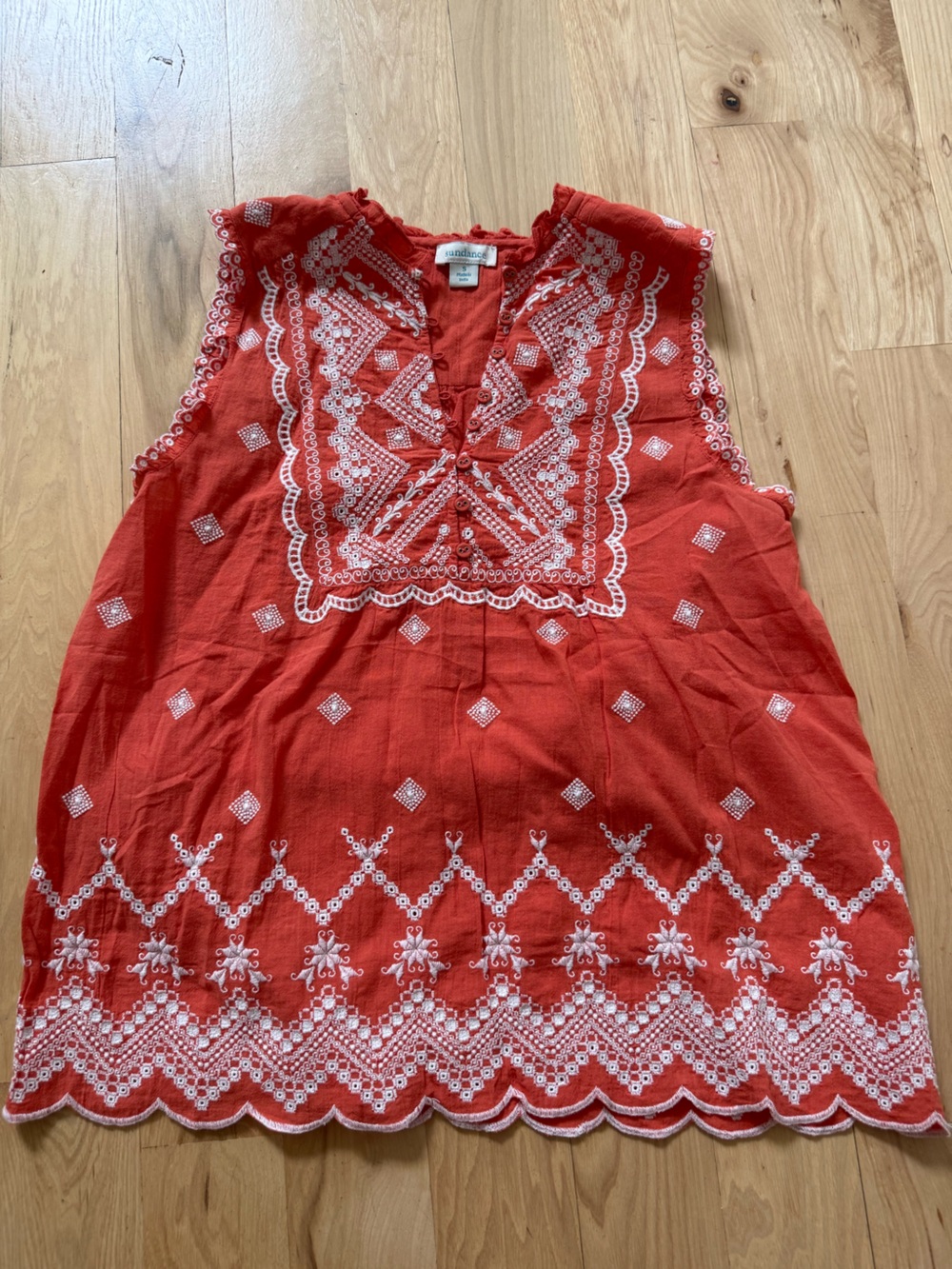 Sundance Coral Cotton Embroidered Scallop Annette Eyelet Top Blouse Boho size S
